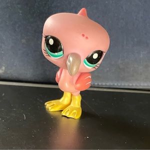 Littlest pet shop # 1023 pink flamingo with yellow feet and blue eyes